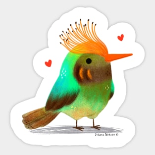 Rufous Crested Coquette bird with hearts Sticker